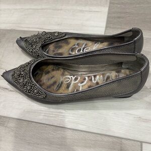 Gray Beaded Women's Flats